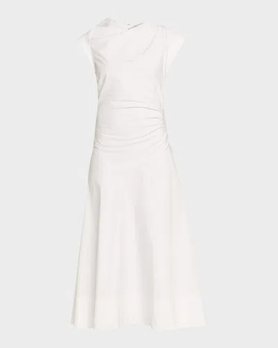 Veronica Beard Lisette Gathered Cotton-blend Poplin Midi Dress In White