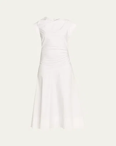 Veronica Beard Lisette Gathered Cotton-blend Poplin Midi Dress In White