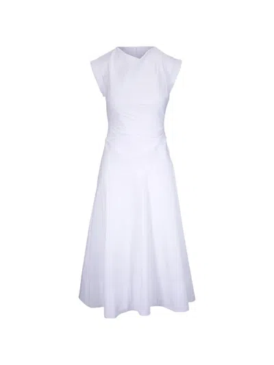 Veronica Beard Lisette Gathered Cotton-blend Poplin Midi Dress In White