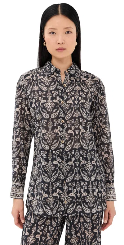 Veronica Beard Lloyd Paisley Button-up Top In Gray