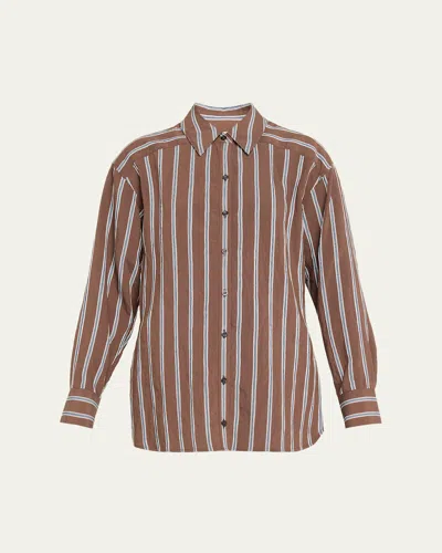 Veronica Beard Lloyd Stripe Button-front Shirt In Brown