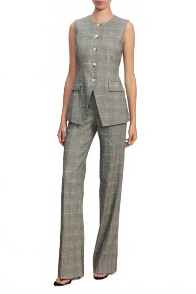 Veronica Beard Lois Button Front Crew Neck Vest In Black Multi In Gray