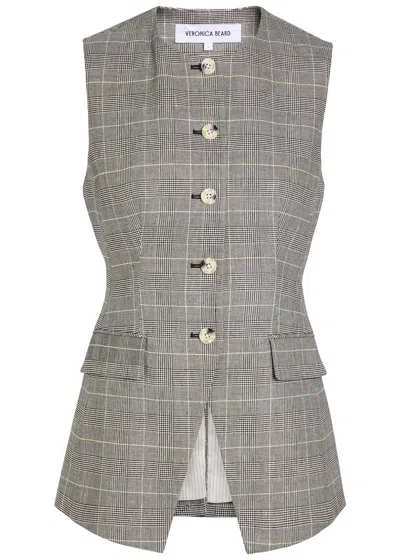 Veronica Beard Lois Checked Linen-blend Vest In Multi
