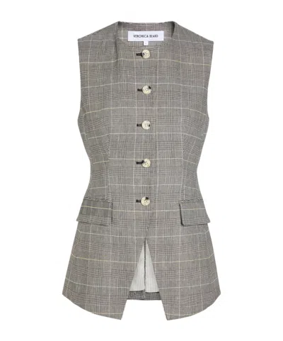 Veronica Beard Lois Checked Linen-blend Vest In Gray