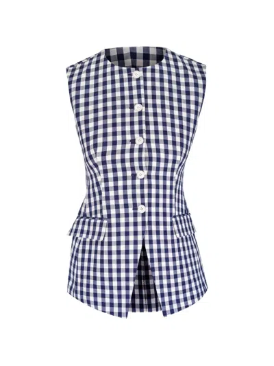Veronica Beard Lois Gingham-check Sleeveless Blouse In Blue