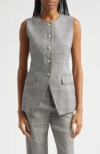 Veronica Beard Lois Glen Plaid Linen Blend Vest In Gray