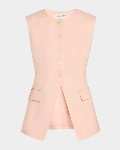 Veronica Beard Lois Linen Vest In Pink Shell