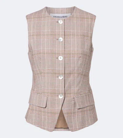 Veronica Beard Lois Plaid Cotton And Linen-blend Vest In Brown