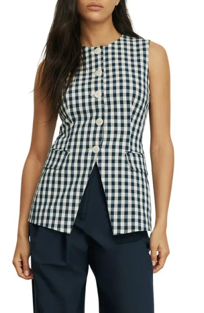Veronica Beard Lois Stretch Cotton Gingham Vest In Blue