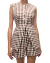 Veronica Beard Lois Gingham Seersucker Cutaway Vest In Light Chickory Dove