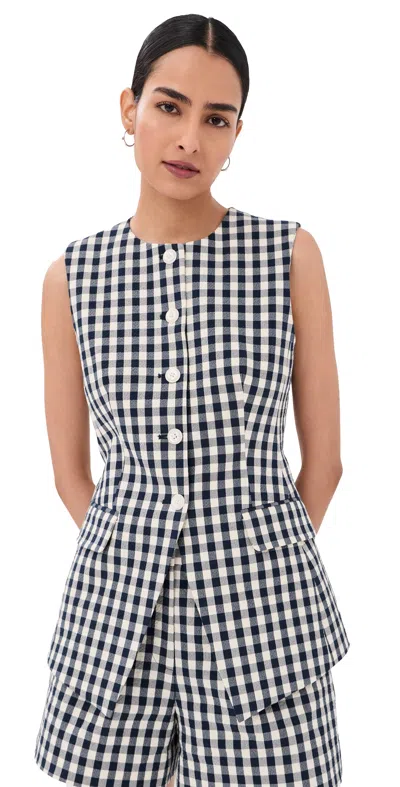 Veronica Beard Lois Gingham Vest In Navy Dove White In Black