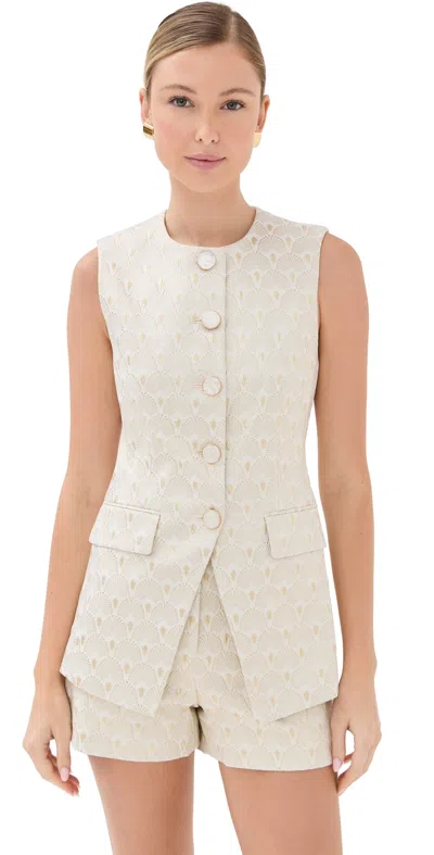 Veronica Beard Lois Vest Off White/gold In Multi