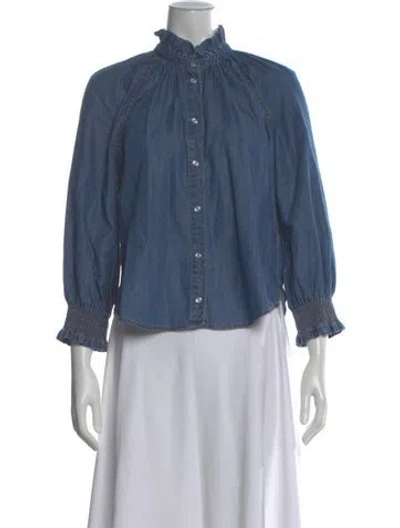 Pre-owned Veronica Beard Long Sleeve Blouse In Blue