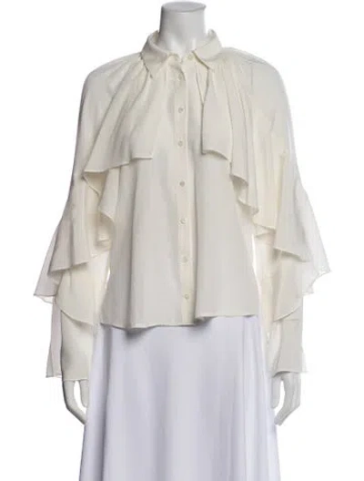 Pre-owned Veronica Beard Long Sleeve Blouse In White