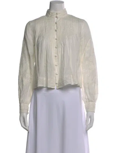Pre-owned Veronica Beard Long Sleeve Blouse In White
