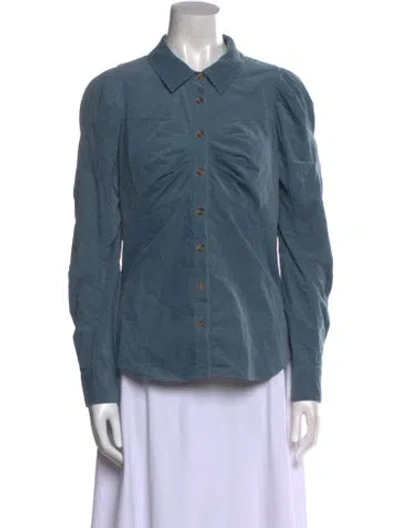 Pre-owned Veronica Beard Long Sleeve Button-up Top In Blue