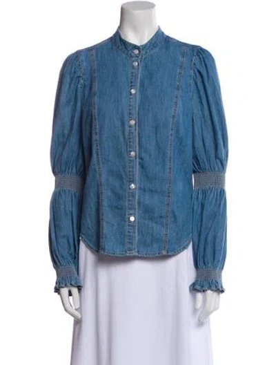 Pre-owned Veronica Beard Long Sleeve Button-up Top In Blue
