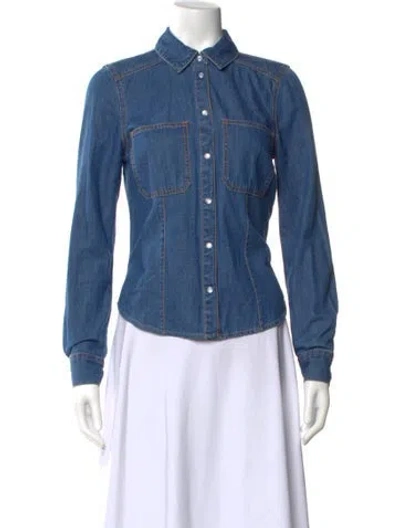 Pre-owned Veronica Beard Long Sleeve Button-up Top In Blue