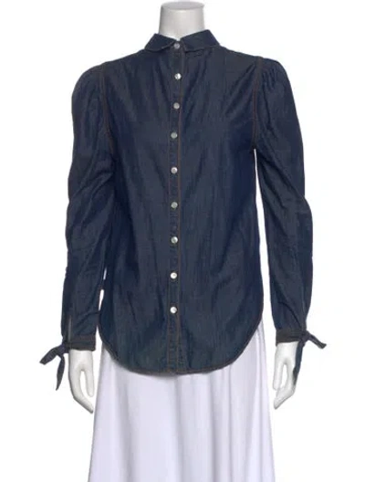 Pre-owned Veronica Beard Long Sleeve Button-up Top In Blue