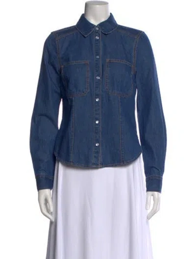 Pre-owned Veronica Beard Long Sleeve Button-up Top In Blue