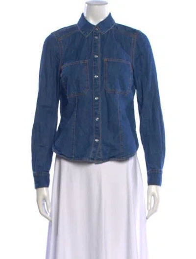 Pre-owned Veronica Beard Long Sleeve Button-up Top In Blue