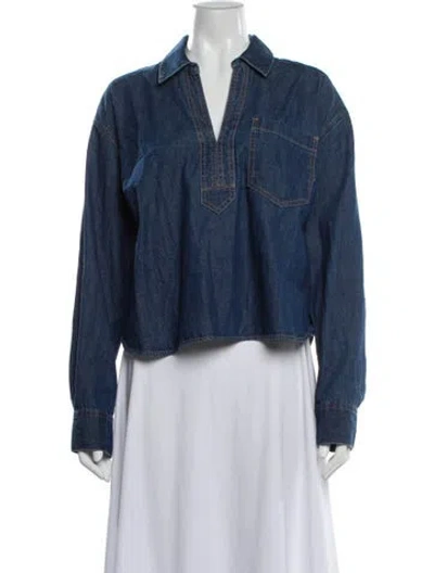 Pre-owned Veronica Beard Long Sleeve Button-up Top In Blue