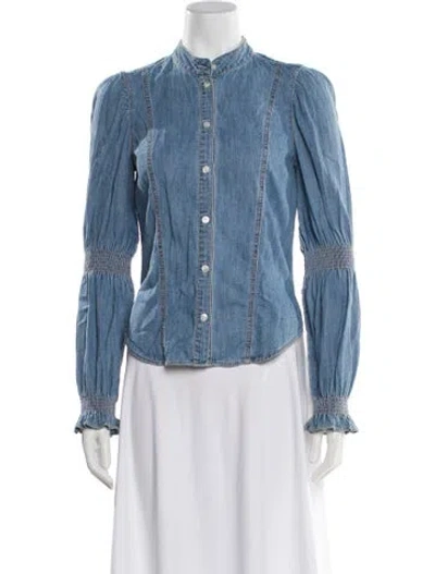Pre-owned Veronica Beard Long Sleeve Button-up Top In Blue