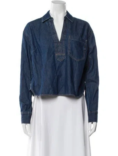 Pre-owned Veronica Beard Long Sleeve Button-up Top In Blue