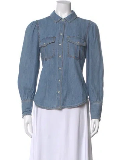 Pre-owned Veronica Beard Long Sleeve Button-up Top In Blue