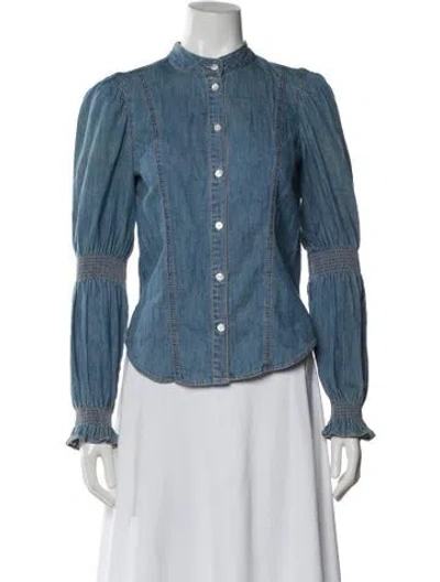 Pre-owned Veronica Beard Long Sleeve Button-up Top In Blue