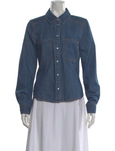 Pre-owned Veronica Beard Long Sleeve Button-up Top In Blue