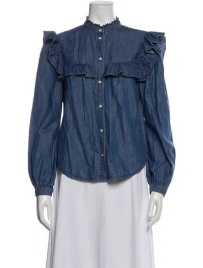 Pre-owned Veronica Beard Long Sleeve Button-up Top In Blue