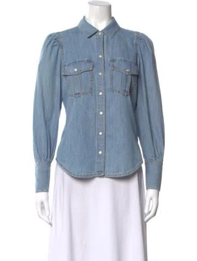 Pre-owned Veronica Beard Long Sleeve Button-up Top In Blue