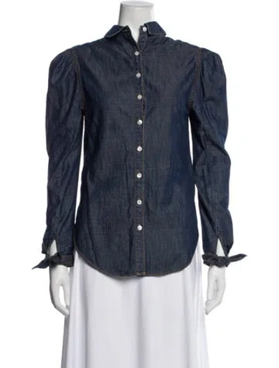 Pre-owned Veronica Beard Long Sleeve Button-up Top In Blue