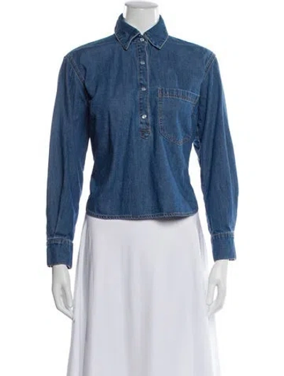 Pre-owned Veronica Beard Long Sleeve Button-up Top In Blue