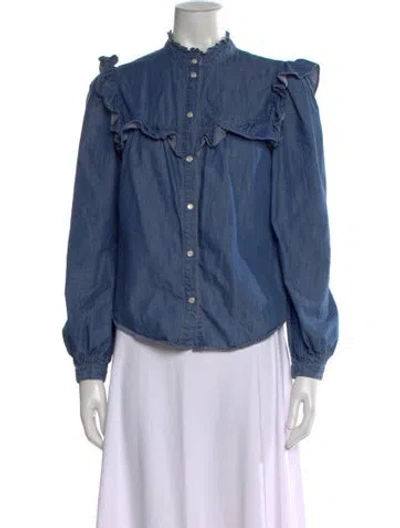 Pre-owned Veronica Beard Long Sleeve Button-up Top In Blue