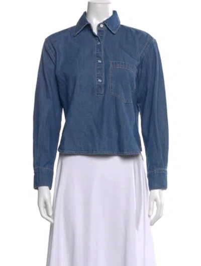Pre-owned Veronica Beard Long Sleeve Button-up Top In Blue