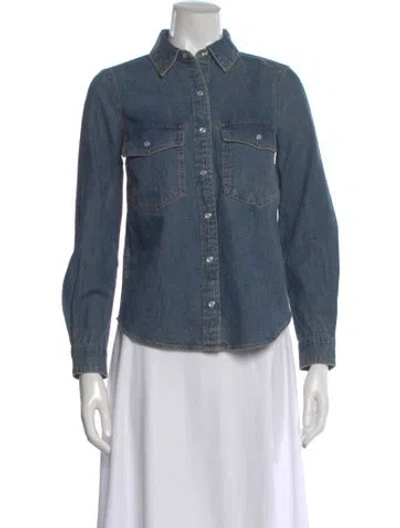 Pre-owned Veronica Beard Long Sleeve Button-up Top In Blue
