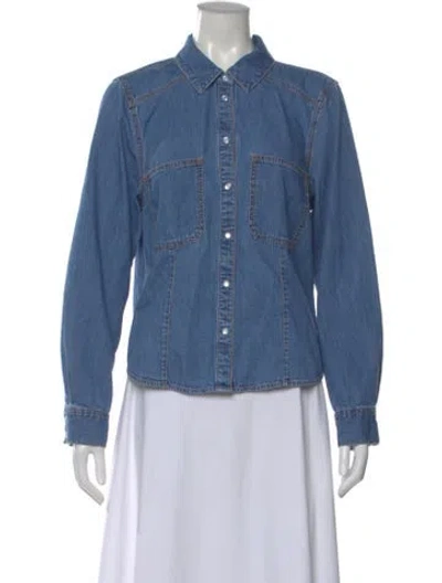 Pre-owned Veronica Beard Long Sleeve Button-up Top In Blue