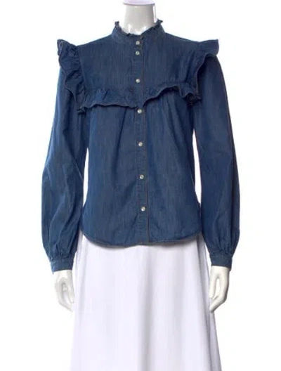 Pre-owned Veronica Beard Long Sleeve Button-up Top In Blue