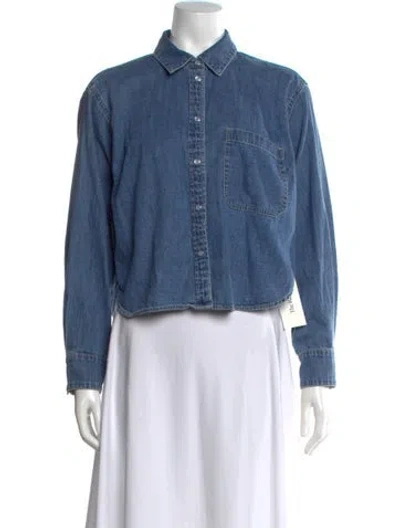 Pre-owned Veronica Beard Long Sleeve Button-up Top In Blue