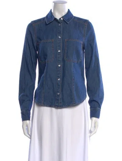 Pre-owned Veronica Beard Long Sleeve Button-up Top In Blue