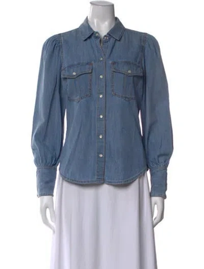 Pre-owned Veronica Beard Long Sleeve Button-up Top In Blue