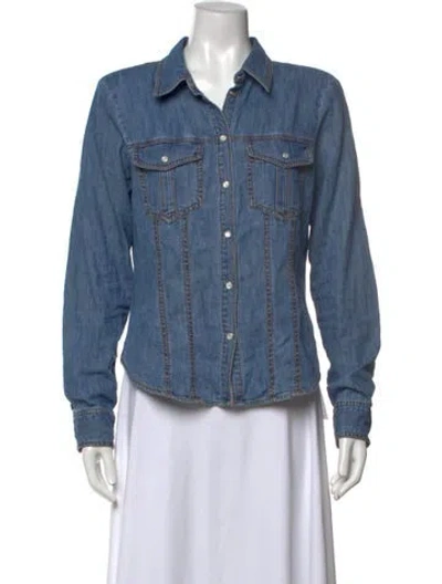 Pre-owned Veronica Beard Long Sleeve Button-up Top In Blue