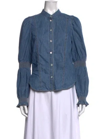 Pre-owned Veronica Beard Long Sleeve Button-up Top In Blue