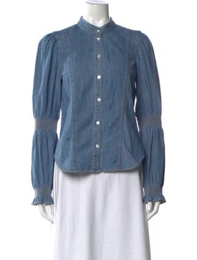 Pre-owned Veronica Beard Long Sleeve Button-up Top In Blue