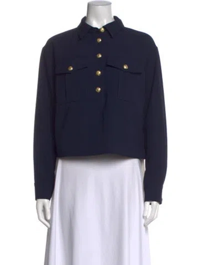 Pre-owned Veronica Beard Long Sleeve Button-up Top In Blue
