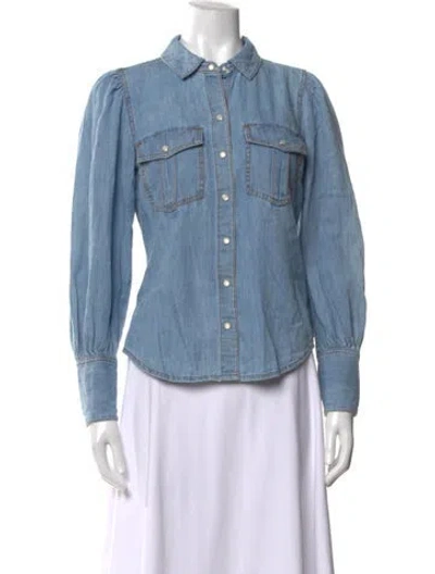 Pre-owned Veronica Beard Long Sleeve Button-up Top In Blue