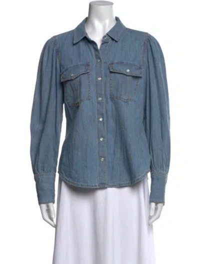 Pre-owned Veronica Beard Long Sleeve Button-up Top In Blue