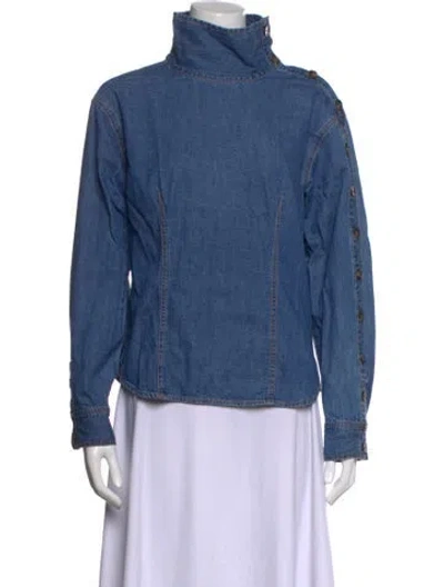 Pre-owned Veronica Beard Long Sleeve Button-up Top In Blue